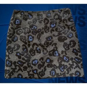 Ann Taylor Petite Skirt Leopard Print Jacquard Mini  Grey Black Blue 4P 288719